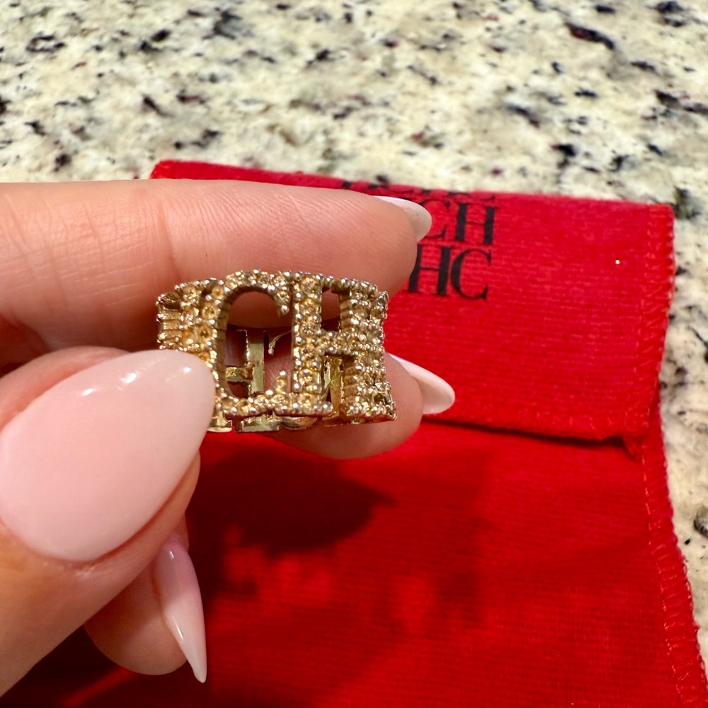 Carolina Herrera CH Crystal Studded Logo Gold